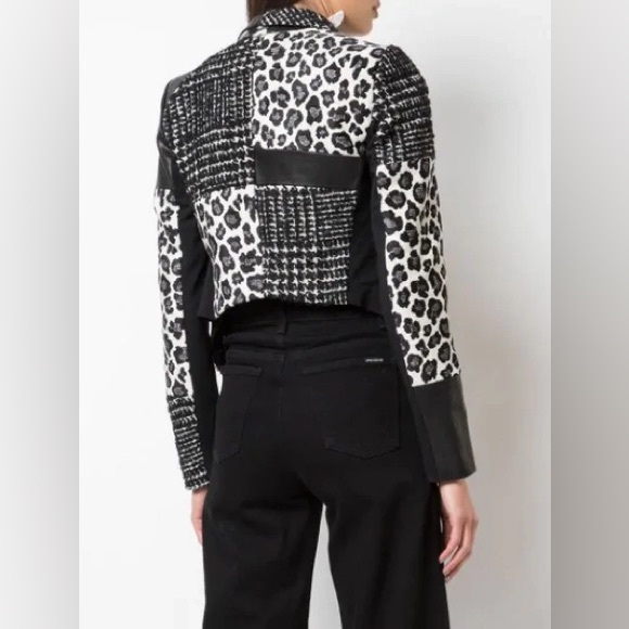 NWT Alice + Olivia Harvey Leather Patchwork Draped Lapel Blazer Jacket M - Picture 4 of 17